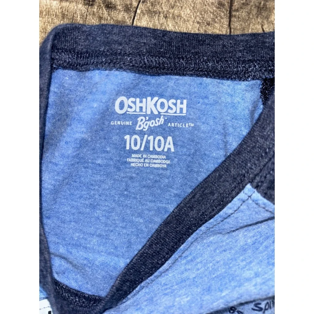 OshKosh Bgosh Boys Spinosaurus Dinosaur Raglan Long‎ Sleeve Shirt Blue Size 10